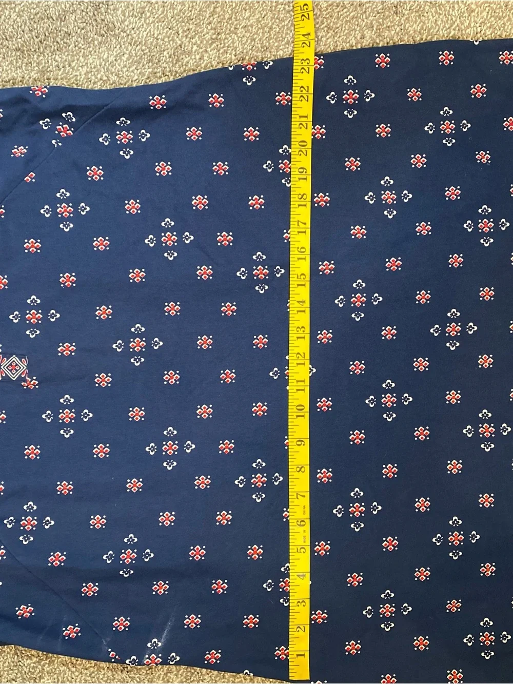 Sleeveless Navy Printed Shift Dress with Red Accents - Picture 10 of 11